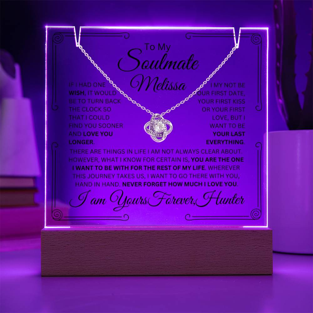 Personalized Soulmate Keepsake Bundle Lighted Acrylic Plaque With Love Knot Pendant Necklace