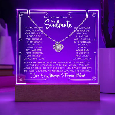 Personalized Soulmate Keepsake Bundle Lighted Acrylic Plaque With Love Knot Pendant Necklace