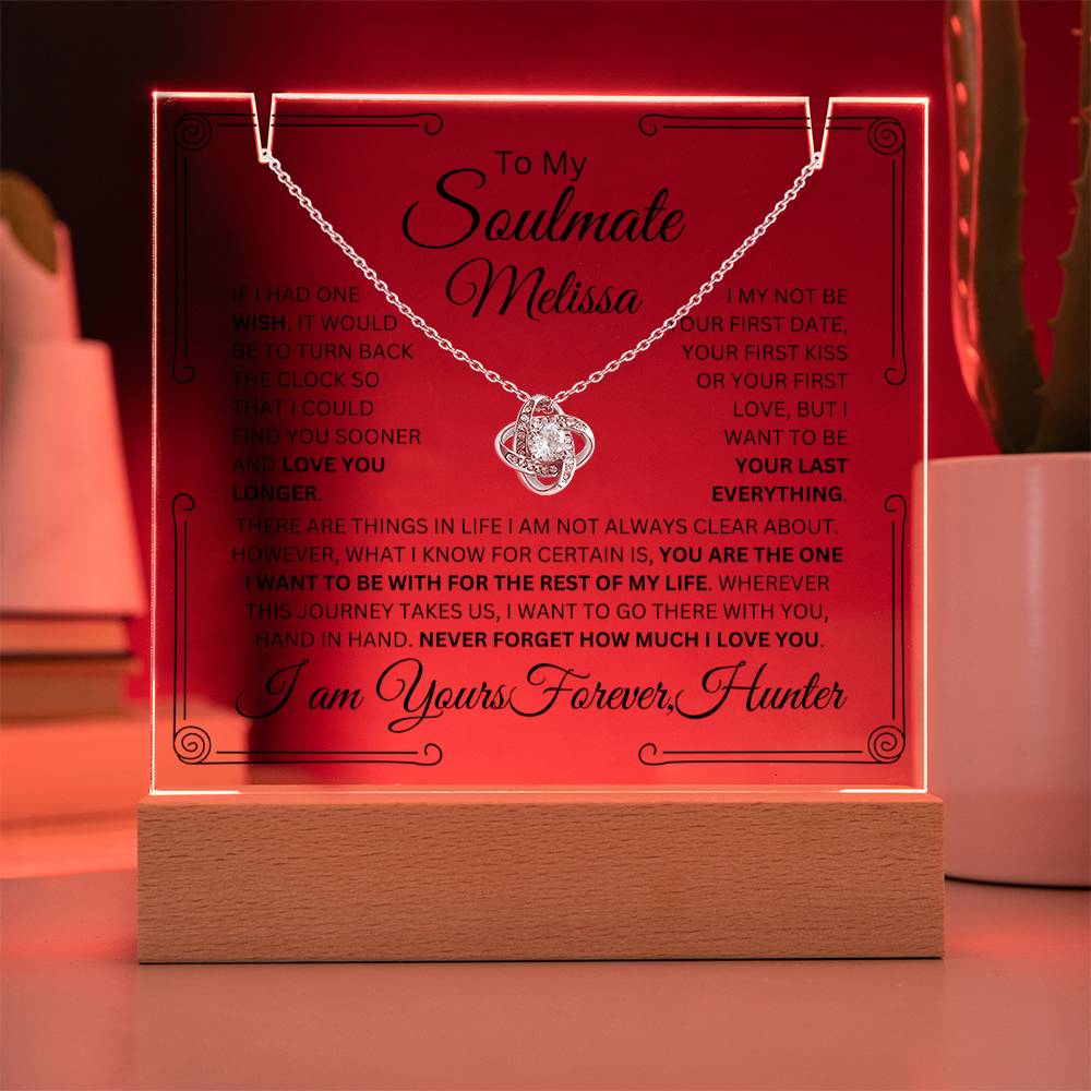 Personalized Soulmate Keepsake Bundle Lighted Acrylic Plaque With Love Knot Pendant Necklace