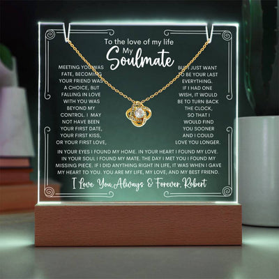 Personalized Soulmate Keepsake Bundle Lighted Acrylic Plaque With Love Knot Pendant Necklace