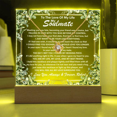 Soulmate Keepsake LED Lighted Acrylic Plaque With Love Knot Pendant Necklace