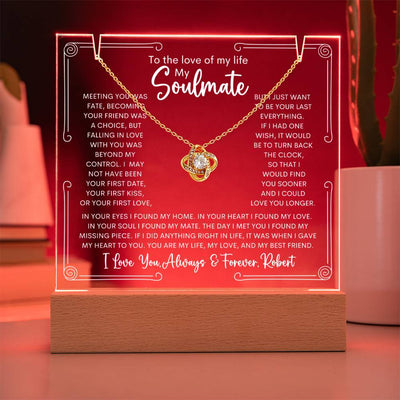 Personalized Soulmate Keepsake Bundle Lighted Acrylic Plaque With Love Knot Pendant Necklace