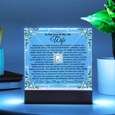 Wife Keepsake  LED Lighted Acrylic Plaque With Forever Love Heart Pendant Necklace