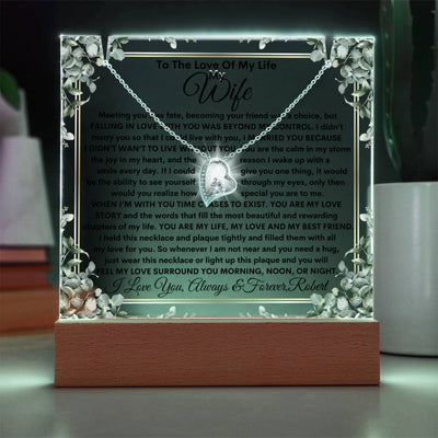 Wife Keepsake  LED Lighted Acrylic Plaque With Forever Love Heart Pendant Necklace