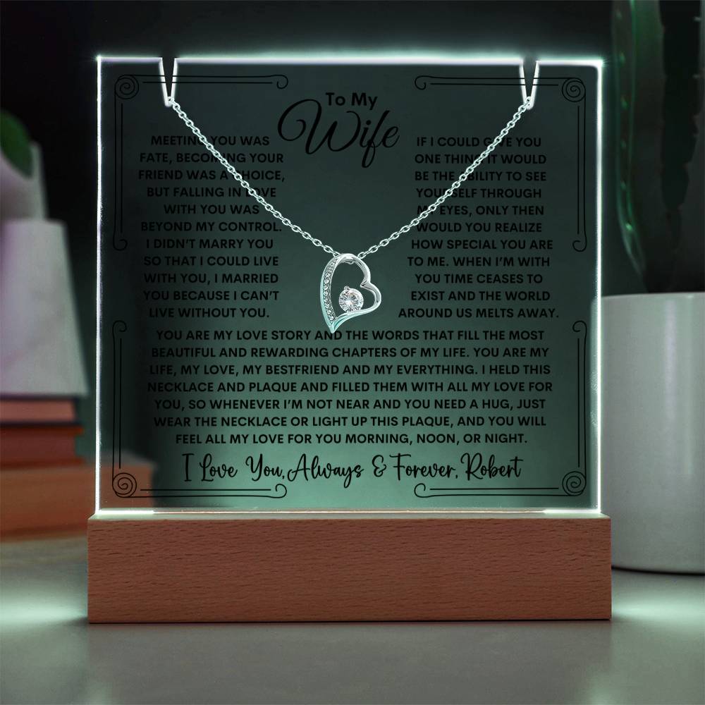 Wife Keepsake LED Lighted Acrylic Plaque With Forever Love Heart Pendant Necklace