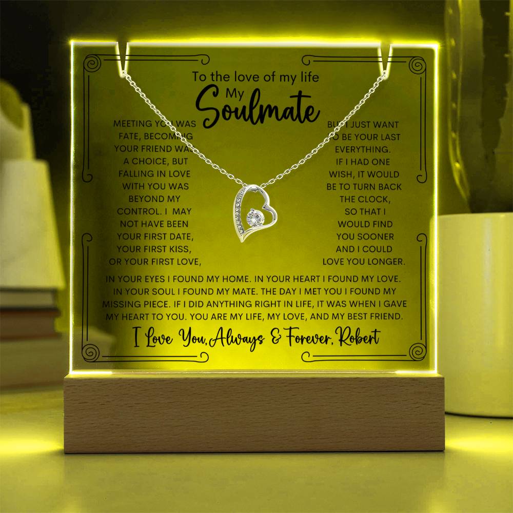 Personalized Soulmate Keepsake Bundle Lighted Acrylic Plaque With Forever Love Pendant Necklace