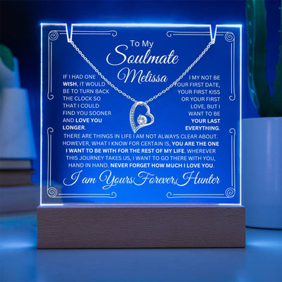 Personalized Soulmate Keepsake Bundle Lighted Acrylic Plaque With Forever Love Pendant Necklace