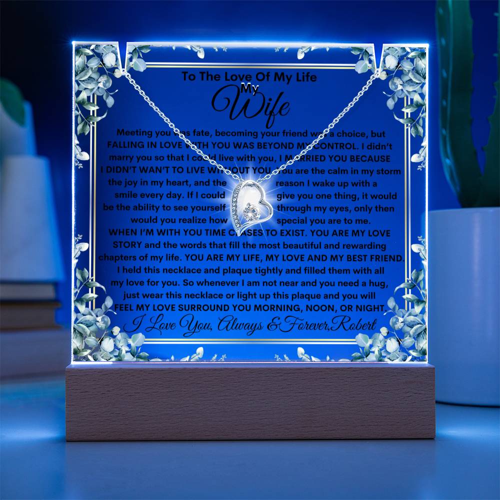 Wife Keepsake  LED Lighted Acrylic Plaque With Forever Love Heart Pendant Necklace