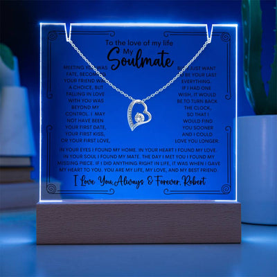 Personalized Soulmate Keepsake Bundle Lighted Acrylic Plaque With Forever Love Pendant Necklace