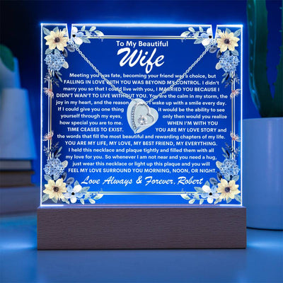 Wife Keepsake  LED Lighted Acrylic Plaque With Heart Pendant Necklace