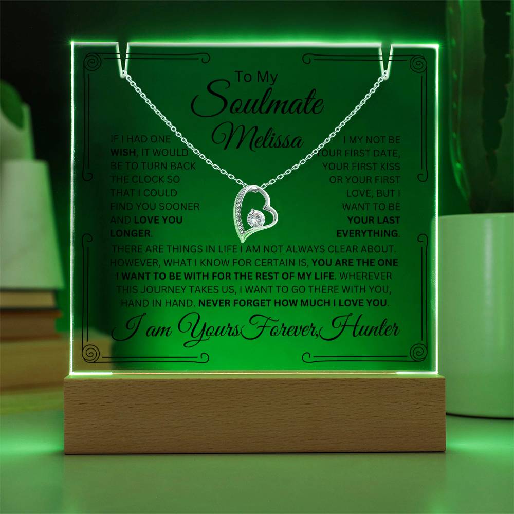 Personalized Soulmate Keepsake Bundle Lighted Acrylic Plaque With Forever Love Pendant Necklace