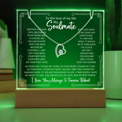 Personalized Soulmate Keepsake Bundle Lighted Acrylic Plaque With Forever Love Pendant Necklace