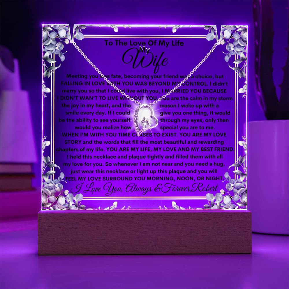 Wife Keepsake  LED Lighted Acrylic Plaque With Forever Love Heart Pendant Necklace