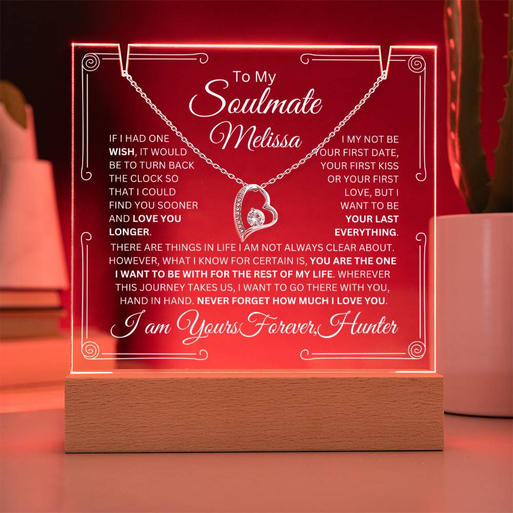 Personalized Soulmate Keepsake Bundle Lighted Acrylic Plaque With Forever Love Pendant Necklace