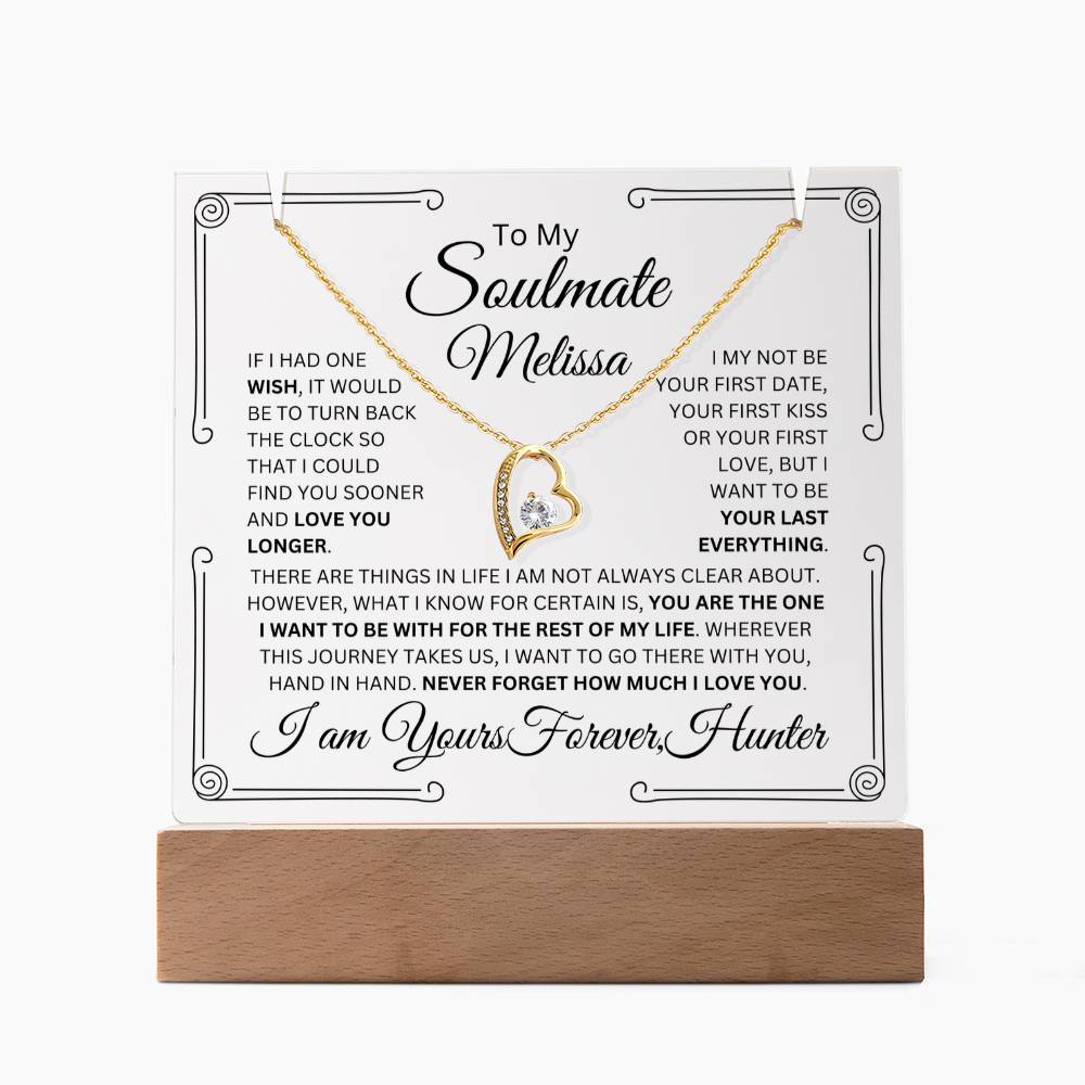 Personalized Soulmate Keepsake Bundle Lighted Acrylic Plaque With Forever Love Pendant Necklace