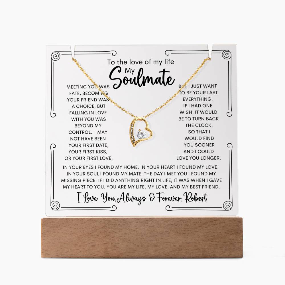 Personalized Soulmate Keepsake Bundle Lighted Acrylic Plaque With Forever Love Pendant Necklace