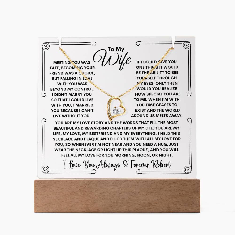 Wife Keepsake LED Lighted Acrylic Plaque With Forever Love Heart Pendant Necklace