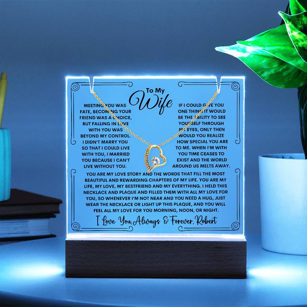 Wife Keepsake LED Lighted Acrylic Plaque With Forever Love Heart Pendant Necklace