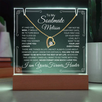 Personalized Soulmate Keepsake Bundle Lighted Acrylic Plaque With Forever Love Pendant Necklace