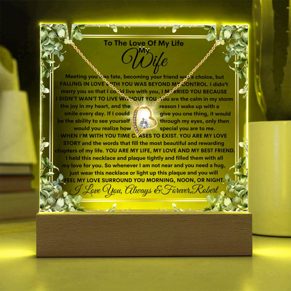 Wife Keepsake  LED Lighted Acrylic Plaque With Forever Love Heart Pendant Necklace