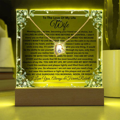 Wife Keepsake  LED Lighted Acrylic Plaque With Forever Love Heart Pendant Necklace