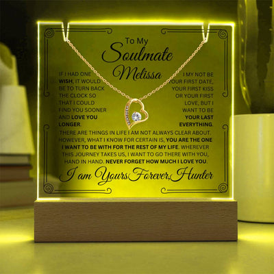 Personalized Soulmate Keepsake Bundle Lighted Acrylic Plaque With Forever Love Pendant Necklace