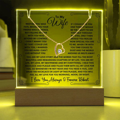 Wife Keepsake LED Lighted Acrylic Plaque With Forever Love Heart Pendant Necklace