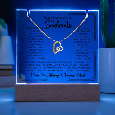 Personalized Soulmate Keepsake Bundle Lighted Acrylic Plaque With Forever Love Pendant Necklace