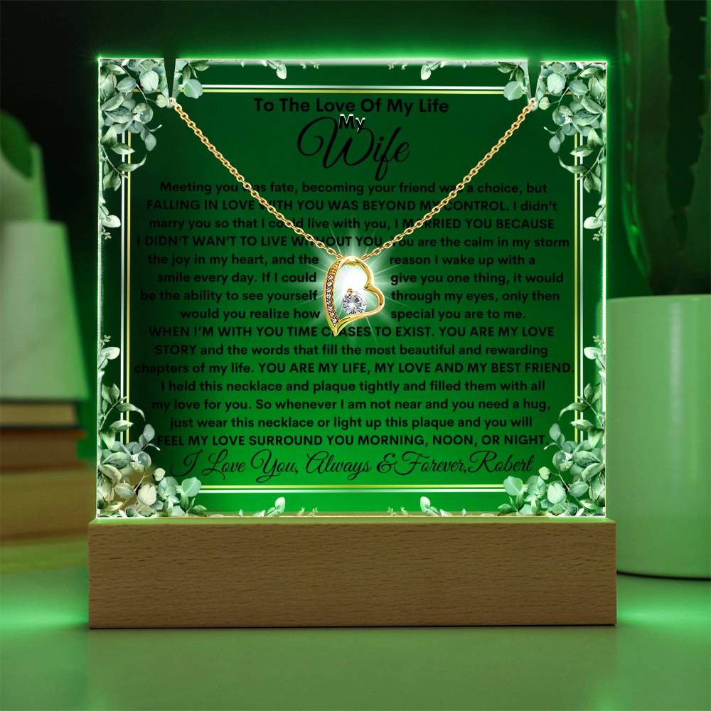 Wife Keepsake  LED Lighted Acrylic Plaque With Forever Love Heart Pendant Necklace