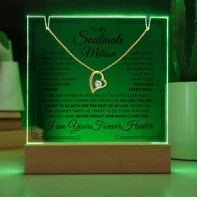 Personalized Soulmate Keepsake Bundle Lighted Acrylic Plaque With Forever Love Pendant Necklace