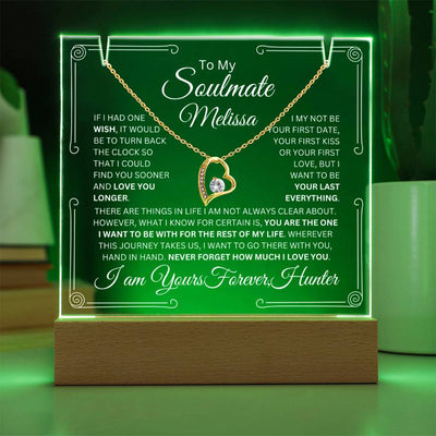 Personalized Soulmate Keepsake Bundle Lighted Acrylic Plaque With Forever Love Pendant Necklace