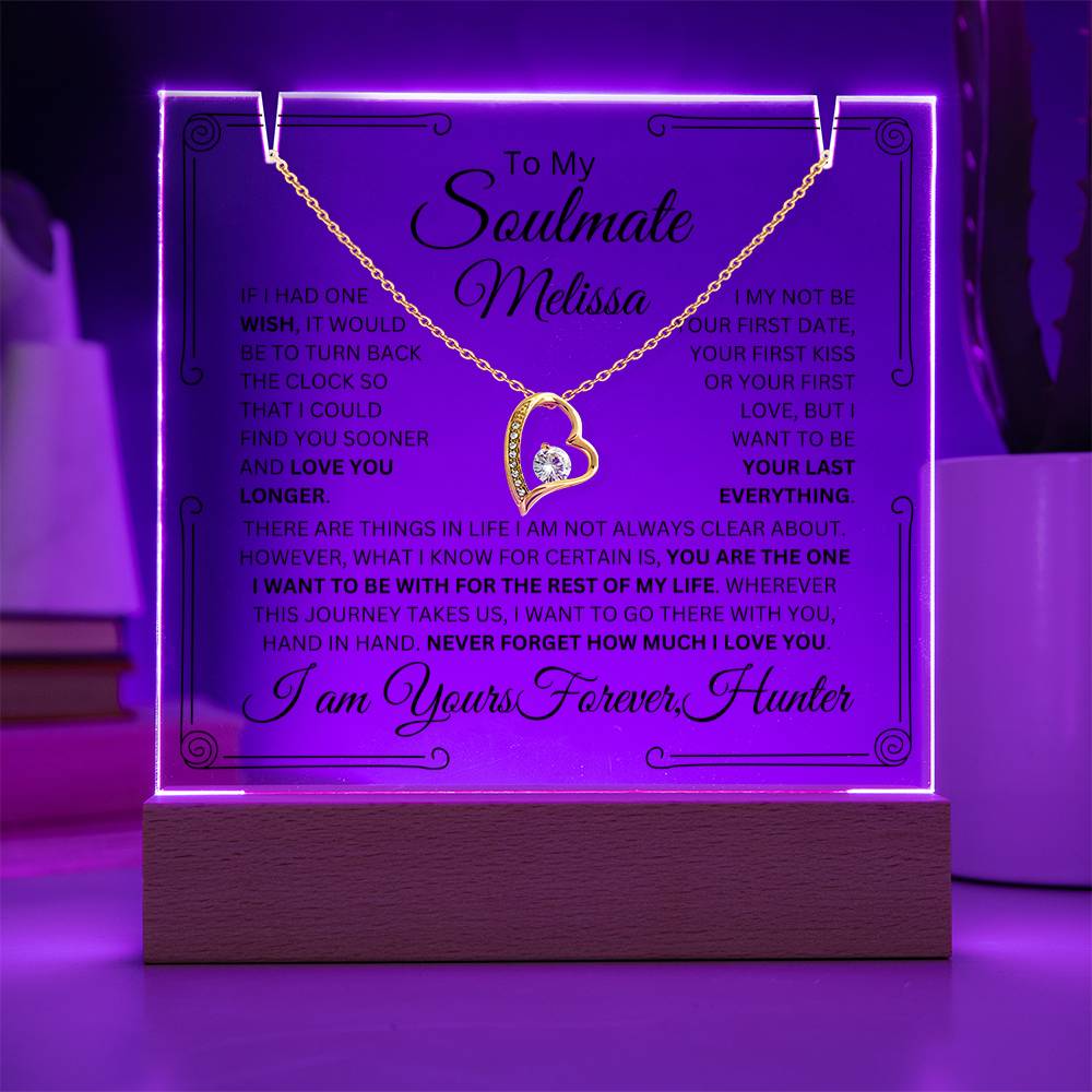 Personalized Soulmate Keepsake Bundle Lighted Acrylic Plaque With Forever Love Pendant Necklace