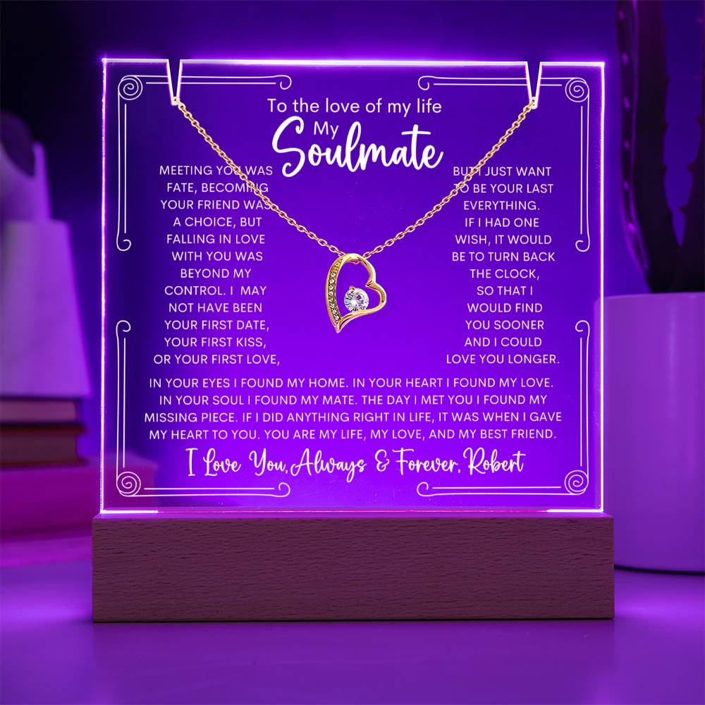 Personalized Soulmate Keepsake Bundle Lighted Acrylic Plaque With Forever Love Pendant Necklace