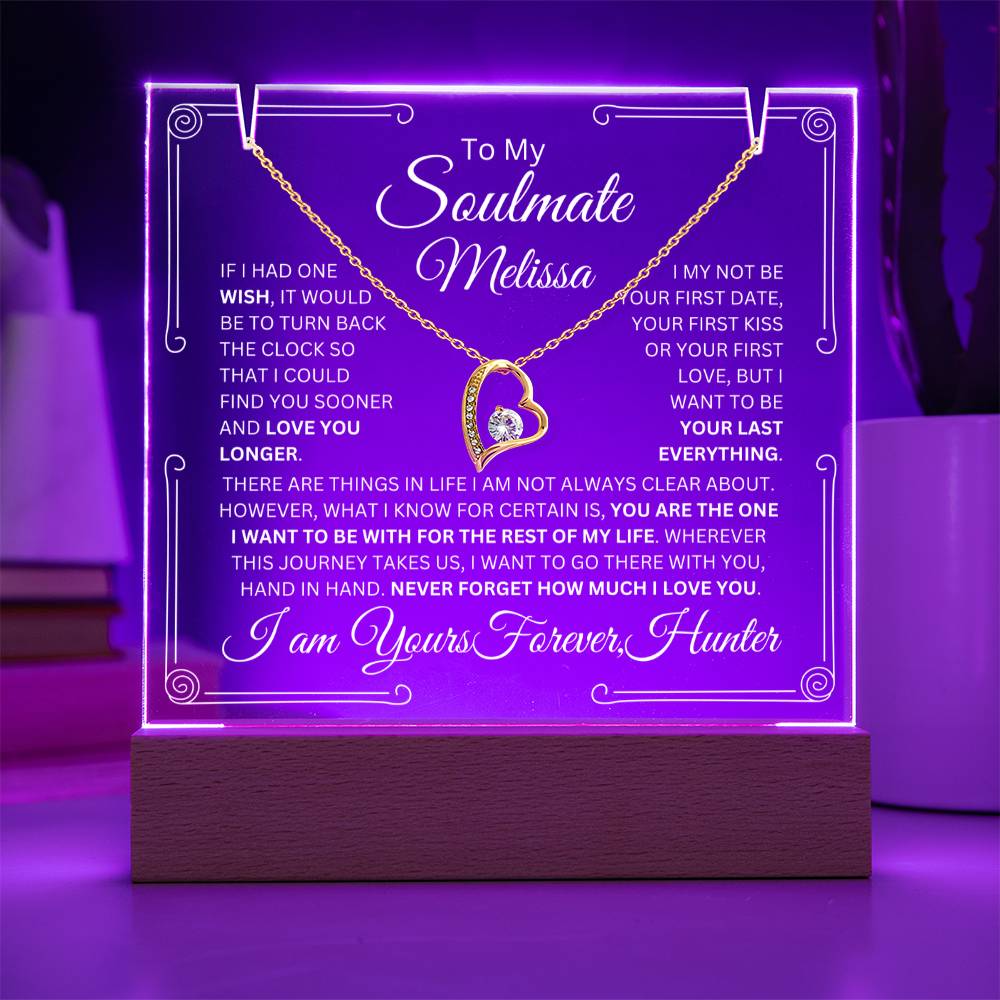 Personalized Soulmate Keepsake Bundle Lighted Acrylic Plaque With Forever Love Pendant Necklace