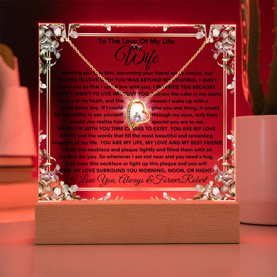 Wife Keepsake  LED Lighted Acrylic Plaque With Forever Love Heart Pendant Necklace