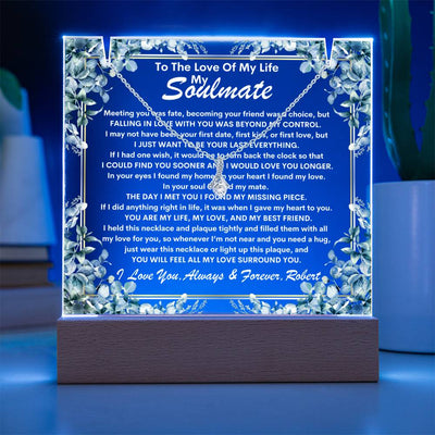 Soulmate Keepsake LED Lighted Acrylic Plaque With Alluring Beauty Pendant Necklace