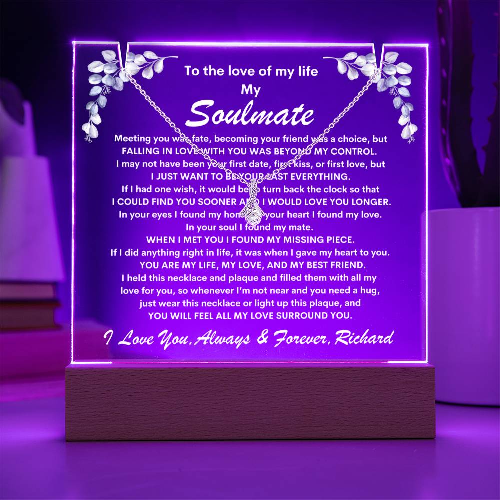 Soulmate Keepsake LED Lighted Acrylic Plaque With Alluring Beauty Necklace