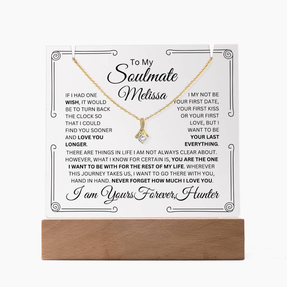 Personalized Soulmate Keepsake Bundle Lighted Acrylic Plaque With Alluring Beauty Pendant Necklace