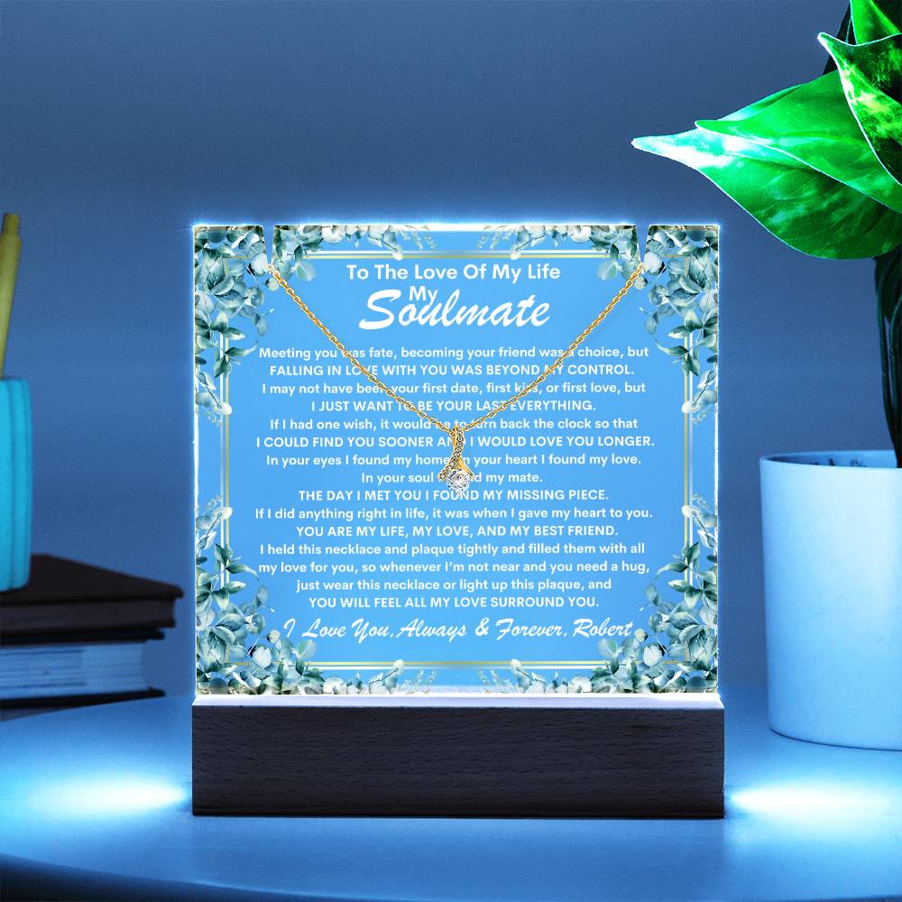 Soulmate Keepsake LED Lighted Acrylic Plaque With Alluring Beauty Pendant Necklace