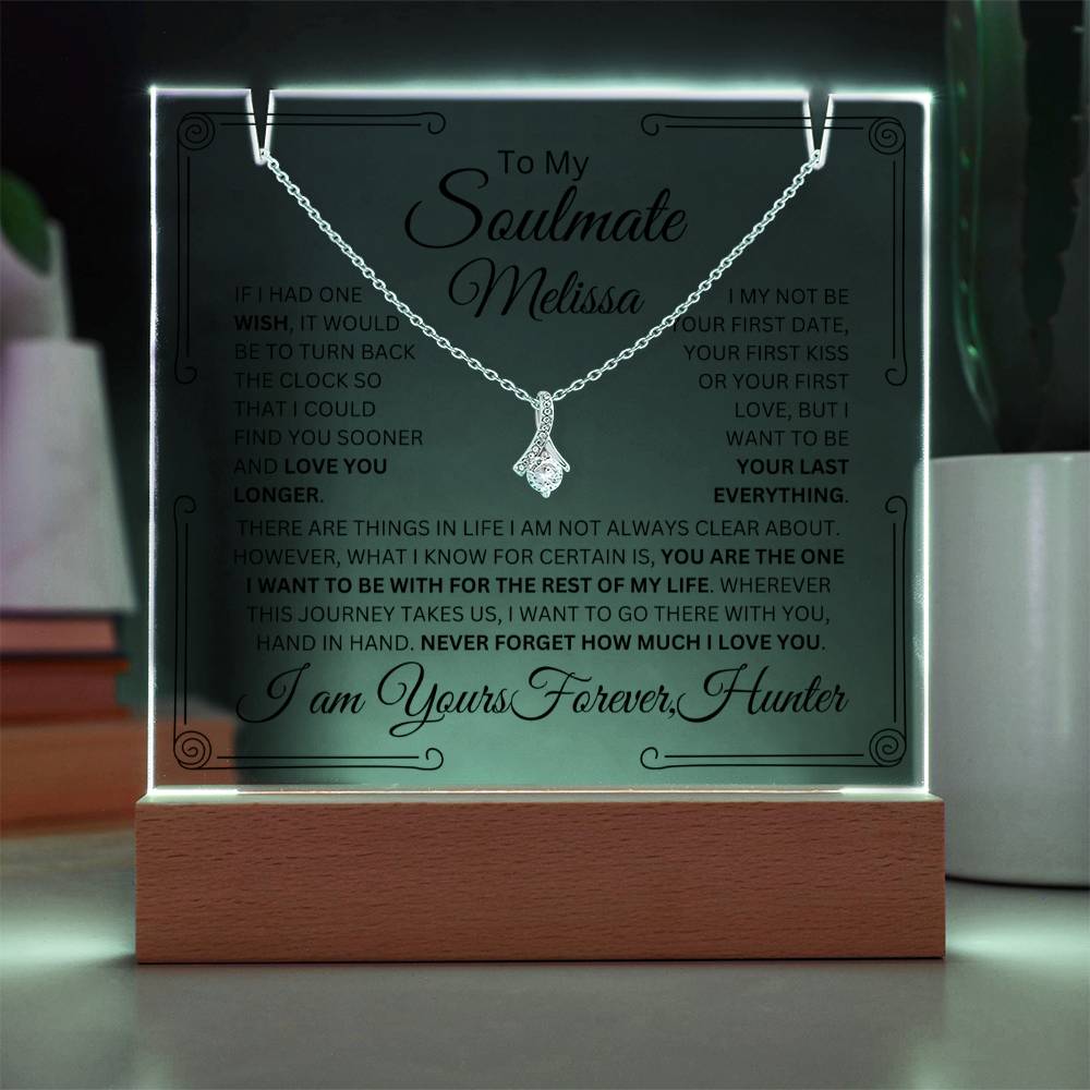 Personalized Soulmate Keepsake Bundle Lighted Acrylic Plaque With Alluring Beauty Pendant Necklace