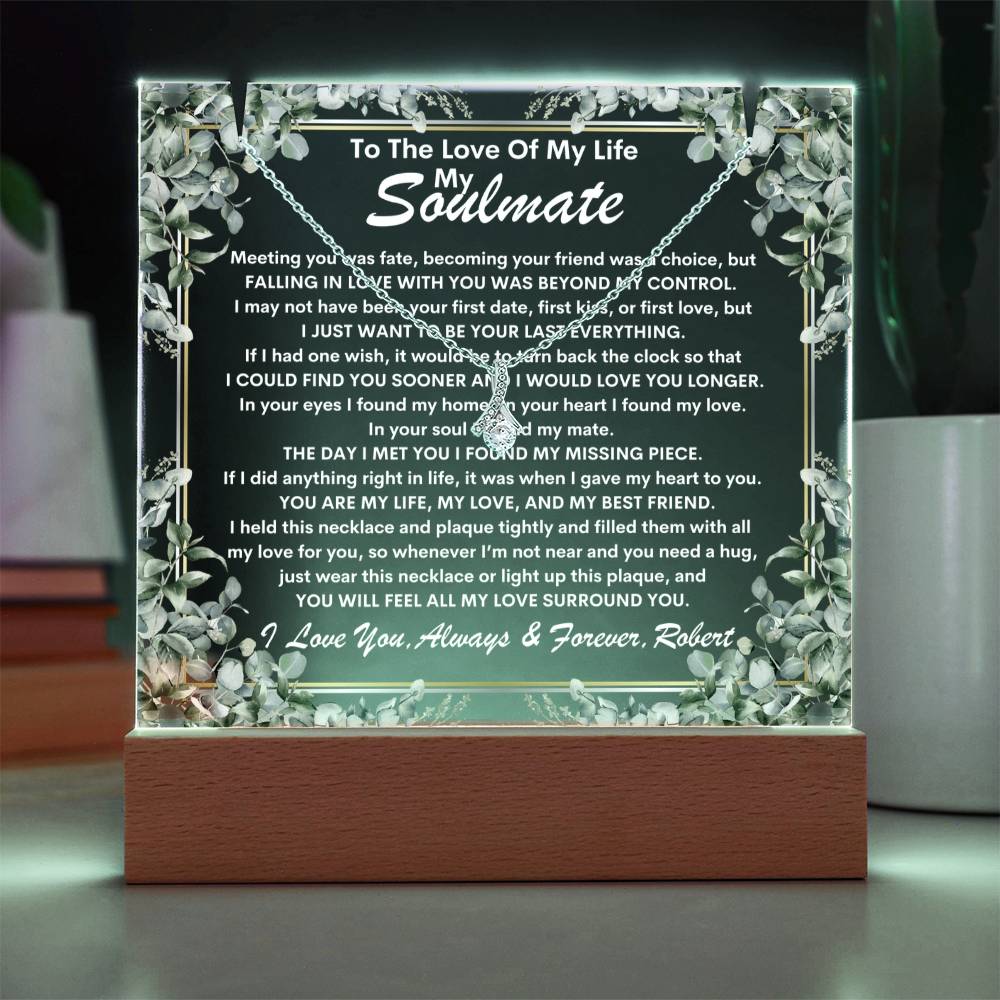 Soulmate Keepsake LED Lighted Acrylic Plaque With Alluring Beauty Pendant Necklace