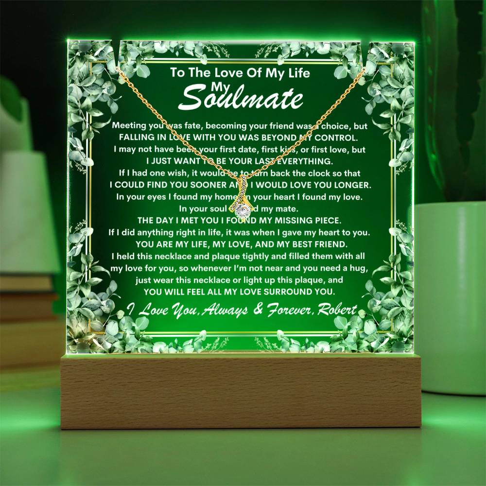 Soulmate Keepsake LED Lighted Acrylic Plaque With Alluring Beauty Pendant Necklace