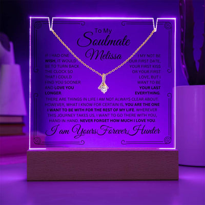 Personalized Soulmate Keepsake Bundle Lighted Acrylic Plaque With Alluring Beauty Pendant Necklace