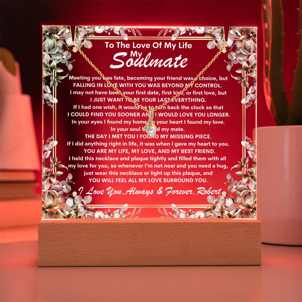 Soulmate Keepsake LED Lighted Acrylic Plaque With Alluring Beauty Pendant Necklace