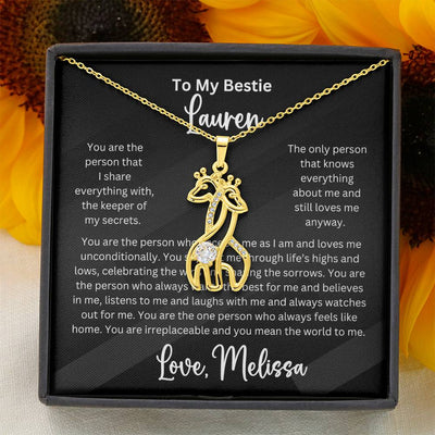 Personalized Bestie Two Giraffes Pendant Necklace