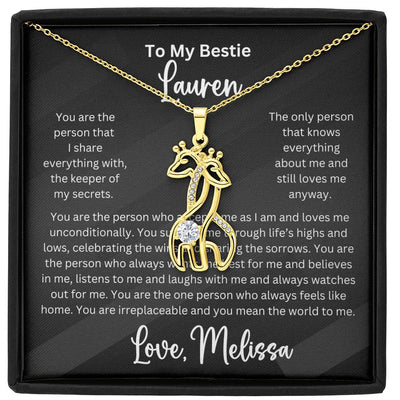 Personalized Bestie Two Giraffes Pendant Necklace