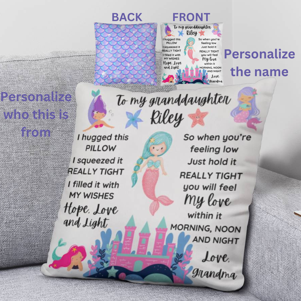 Personalized Granddaughter Mermaid Throw Pillow | Gift from Grandma, Mermaid Themed Pillow, To My Granddaughter Gift, Gift from Nana, Gift for Grandkid Pillow