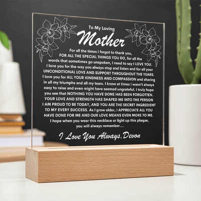 Mother Keepsake LED Lighted Acrylic Plaque With Forever Love Heart Pendant Necklace