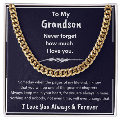 Grandson, Never Forget How Much I Love You, Cubin Link Chain, Birthday, Holiday