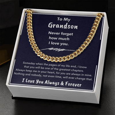 Grandson, Never Forget How Much I Love You, Cubin Link Chain, Birthday, Holiday